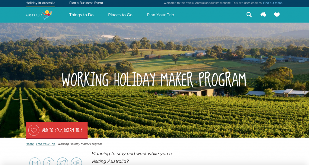 The Australian Government's Working Holiday Maker Programme, which includes the Working Holiday visa and the Work and Holiday visa, is a cultural exchange programme which enables young travellers to have an extended holiday and earn money through short-term employment.