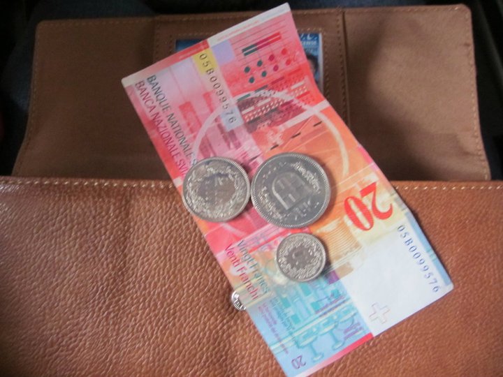 Colourful Swiss currency. 
